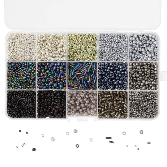 6 Pack: Black &#x26; Silver Mix Glass Seed Beads by Bead Landing&#x2122;